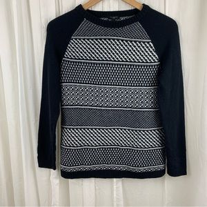 Talbots‎ Petites Wool Nylon Blend Black White Fair Isle Sweater Size PM Size MP